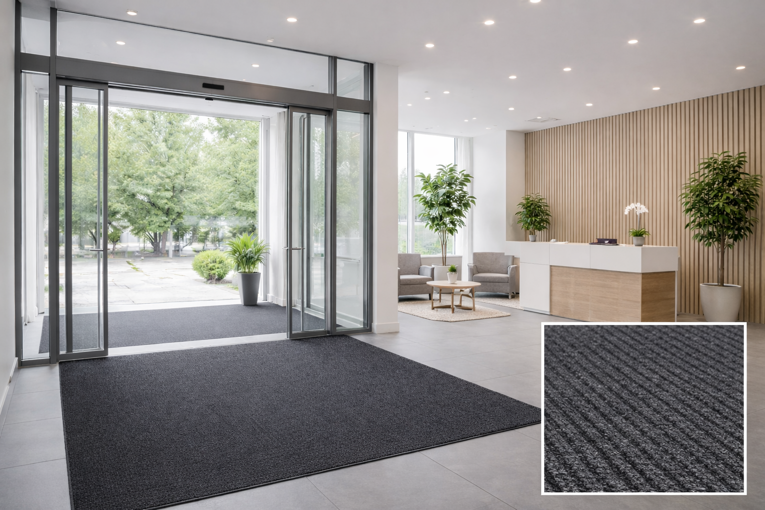 Entrématta i receptionen på ett kontor
