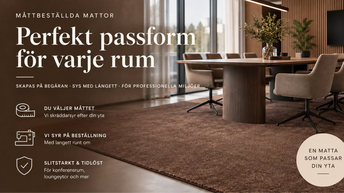 Måttbeställd matta med langett i konferensrum – perfekt passform för varje rum